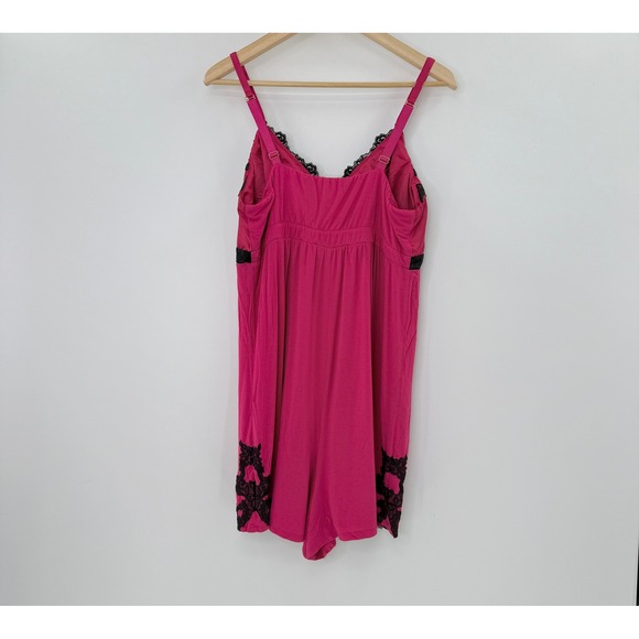 Soma Romper Pink Black Lace Trim Sleeveless Lingerie Sleepwear XLarge XL - Picture 3 of 8